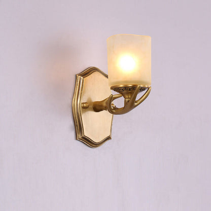 European Antler Brass Glass 1-Light Wall Sconce Lamp