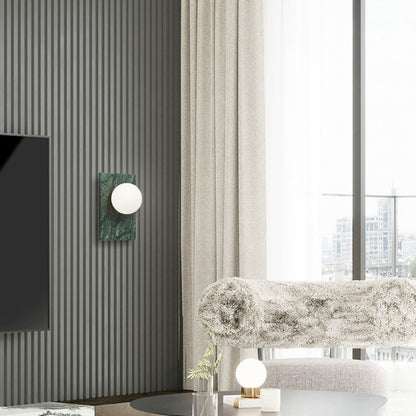 Marble Square Base Glass Ball 1-Light Wall Sconce Lamp