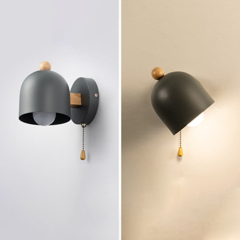 Rubberwood Shade Log Pull Cord 1-Light Wall Sconce Lamp