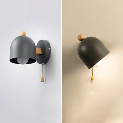 Rubberwood Shade Log Pull Cord 1-Light Wall Sconce Lamp