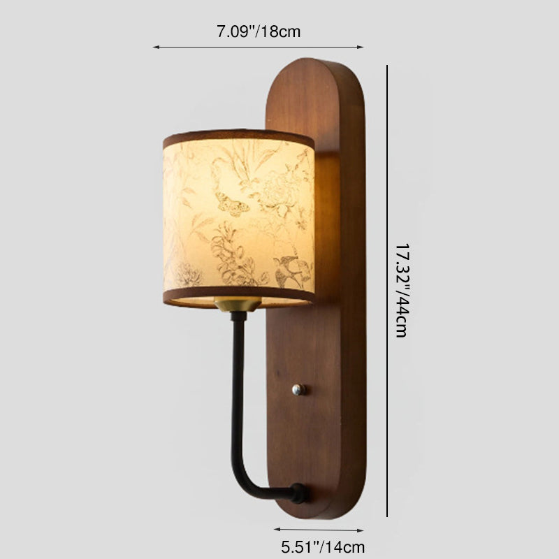 Rubberwood Cylindrical Shade 1-Light Wall Sconce Lamp