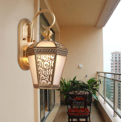 Brass Glass Hexagonal Lantern 1-Light Wall Sconce Lamp