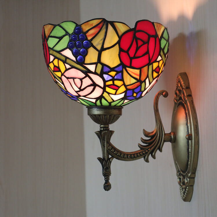 Tiffany Flower Bowl Stained Glass 1-Light Wall Sconce Lamp