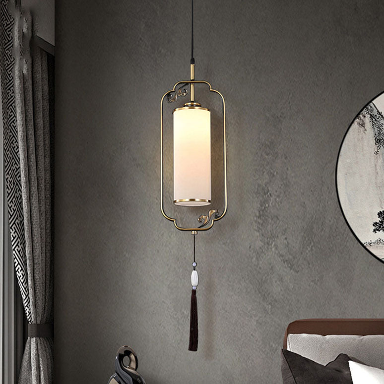 Chinese Copper Iron Glass Column 1-Light Wall Sconce Lamp