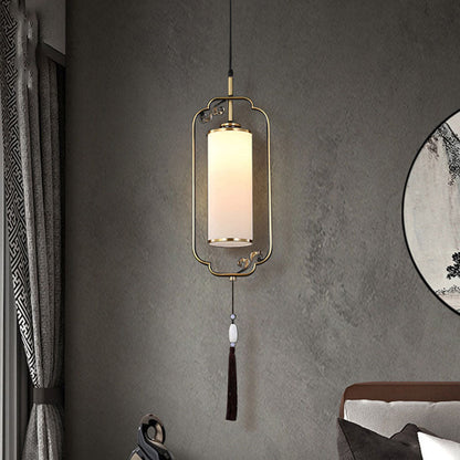 Chinese Copper Iron Glass Column 1-Light Wall Sconce Lamp