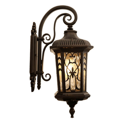 Outdoor Carved Cage Aluminum Glass 1-Light Wall Sconce Lamp