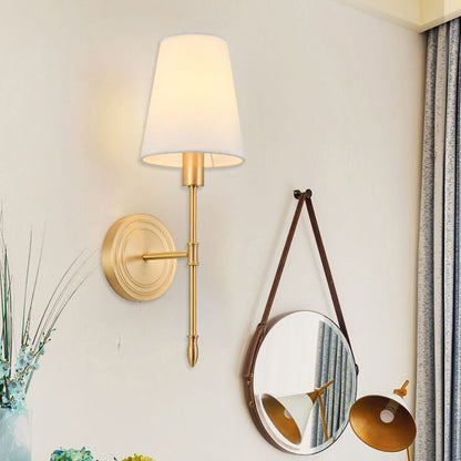 Brass Fabric Glass Straight Arm 1/2 Light Wall Sconce Lamp