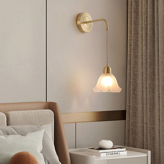 Nordic Glass Flower Petal Copper 1-Light Wall Sconce Lamp