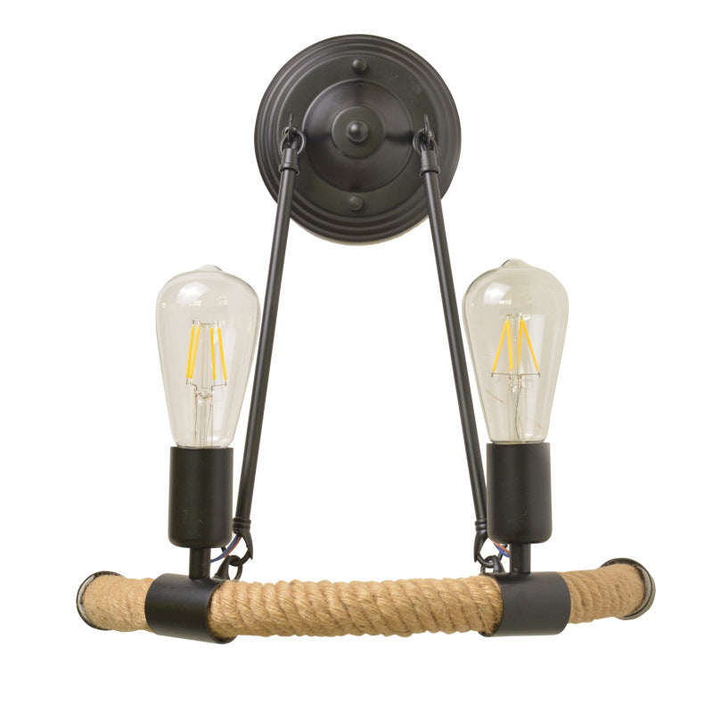 Farmhouse Hemp Rope Half Circle 2-Light Wall Sconce Lamp