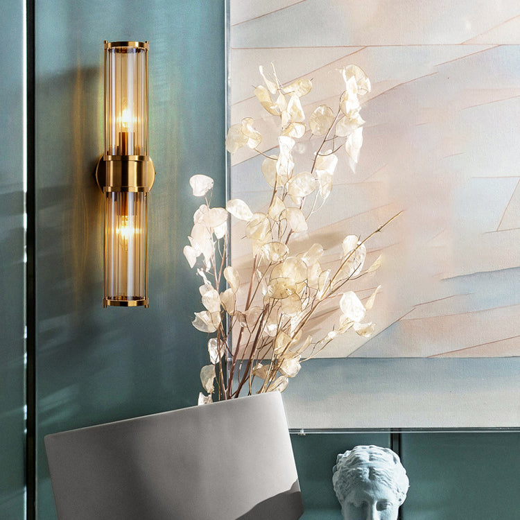 Cylindrical Iron Glass 1/2 Light Wall Sconce Lamp