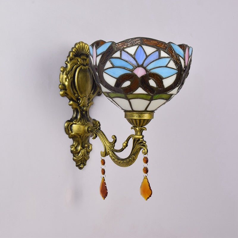 Tiffany Iron Crystal Glass Bowl 1-Light Wall Sconce Lamp