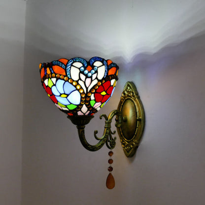 Tiffany Iron Stained Glass 1-Light Wall Sconce Lamp