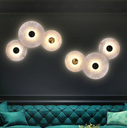 Modern Minimalist Round Iron Marble LED Wall Sconce Lamp