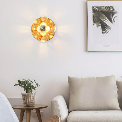 Round Square Clover Copper Glass 1-Light Wall Sconce Lamp