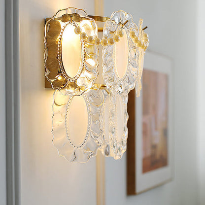 Gold Pearl Water Grain Glass Sheet 2-Light Wall Sconce Lamp