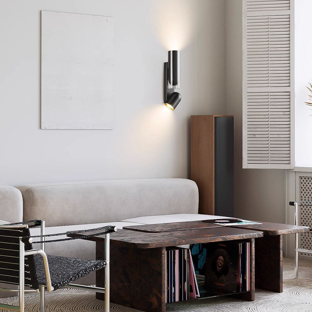 Rotatable Cylinder Metal Glass 2-Light Wall Sconce Lamp