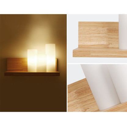 Japanese Cylindrical Wooden Glass 1-Light Wall Sconce Lamp