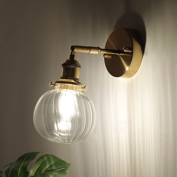 Brass Finish Frame Glass Ball 1-Light Wall Sconce Lamp