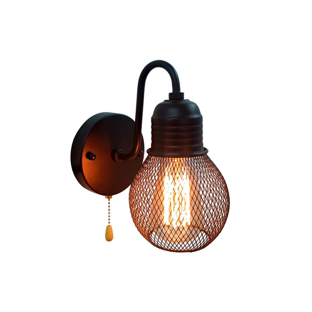 Vintage Iron Cage Glass Lampshade 1-Light Wall Sconce Lamp