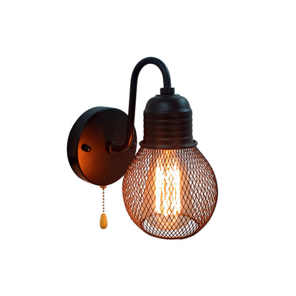 Vintage Iron Cage Glass Lampshade 1-Light Wall Sconce Lamp