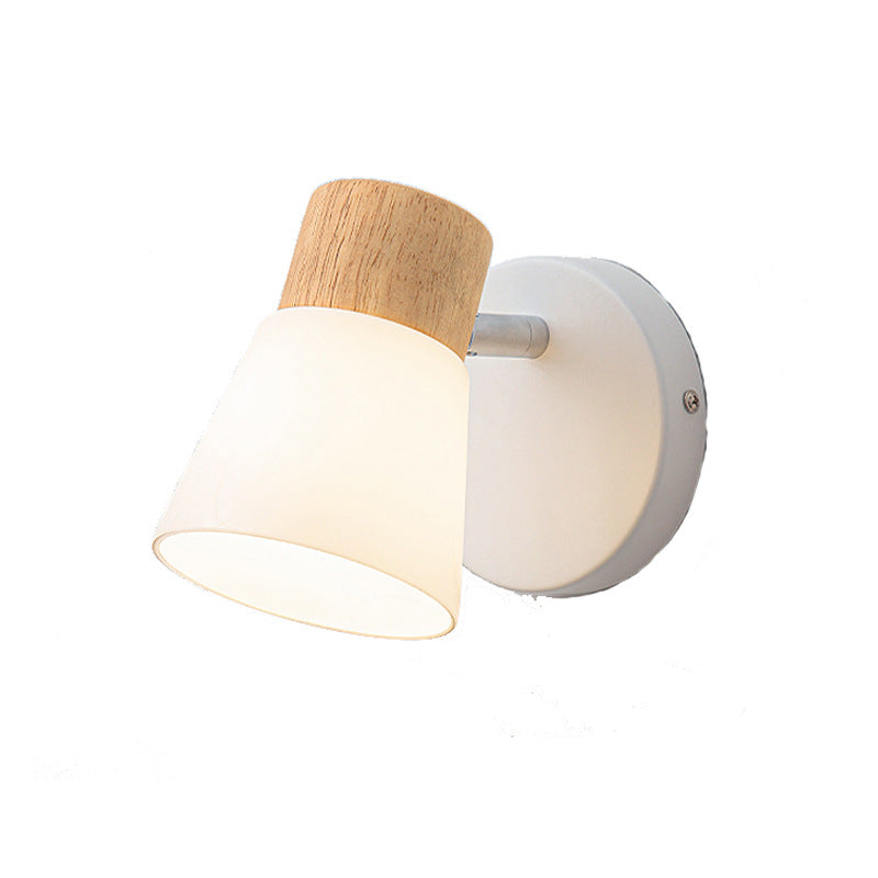 Rubberwood Glass Cone Rotatable 1/2 Light Wall Sconce Lamp