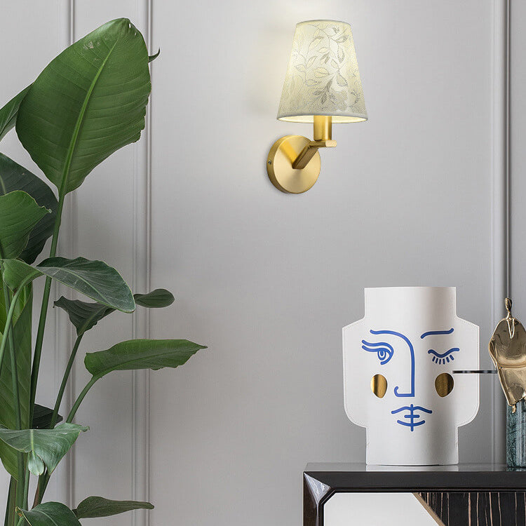 Floral Patterned Fabric Brass 1-Light Wall Sconce Lamp