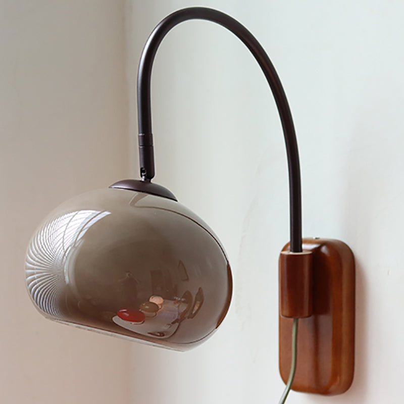 Half Round Fishing Rod Wood Glass 1-Light Wall Sconce Lamp