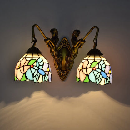 Tiffany Mermaid Stained Glass 2-Light Wall Sconce Lamp
