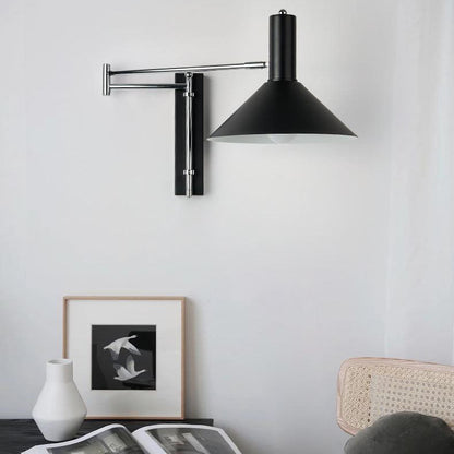 Round Tapered Iron 1-Light Retractable Wall Sconce Lamp