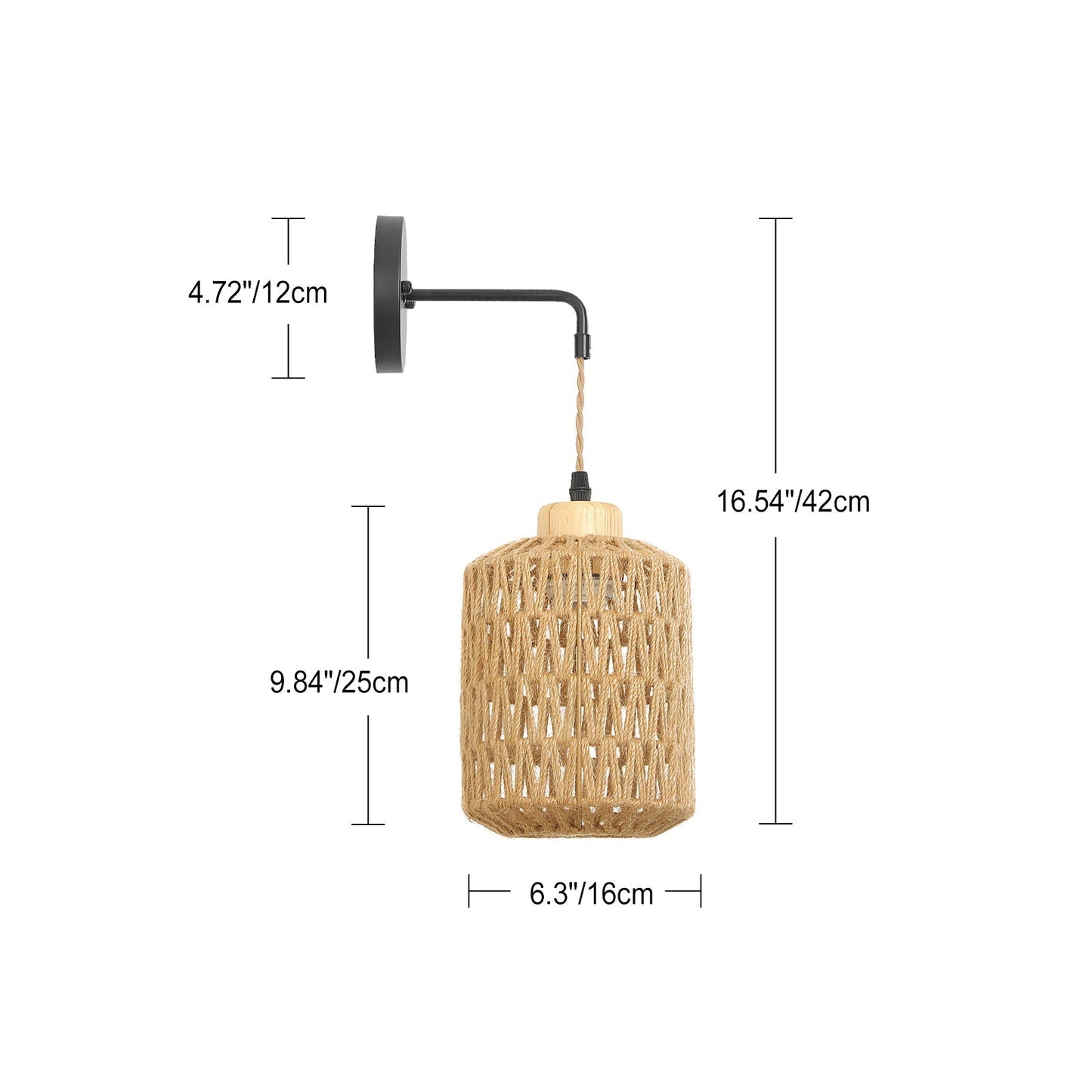 Lantern Weaving Rattan Wood Iron 1-Light Wall Sconce Lamp
