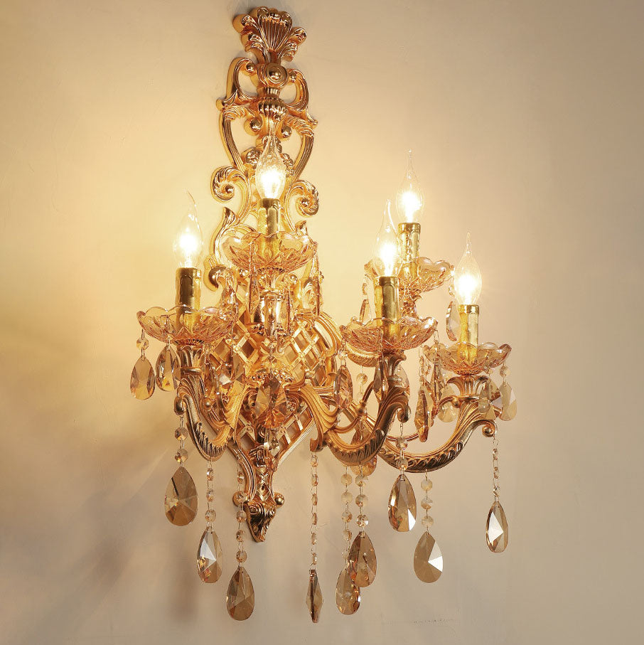 Gold Glass Crystal Hardware 5-Light Wall Sconce Lamp