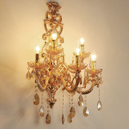 Gold Glass Crystal Hardware 5-Light Wall Sconce Lamp