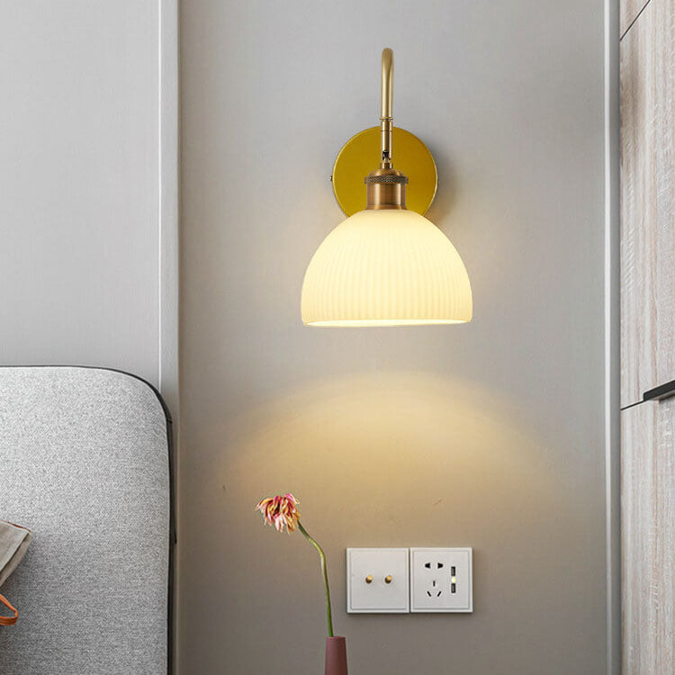 Striped Dome Shade Curved Arm 1-Light Wall Sconce Lamp