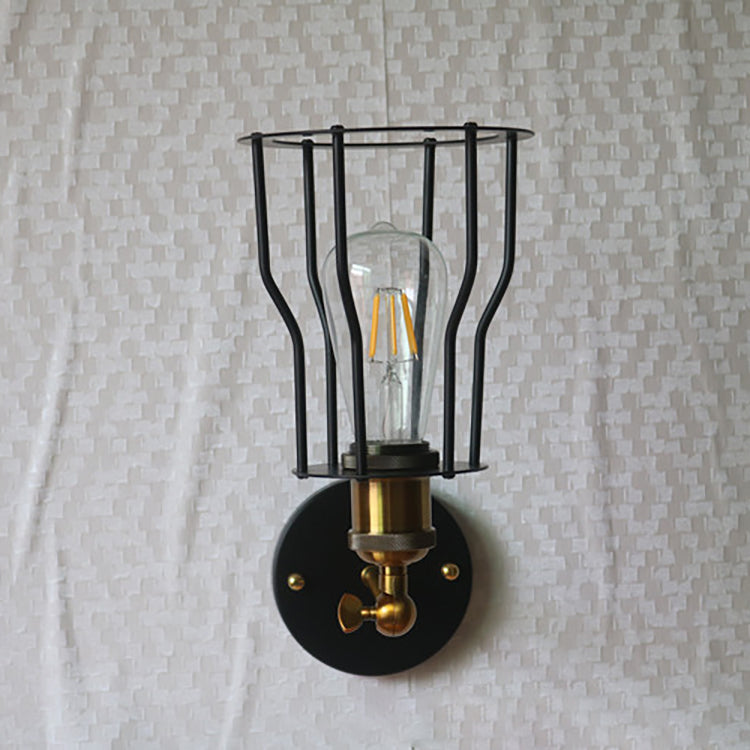 Industrial Round Iron Cage 1-Light Wall Sconce Lamp