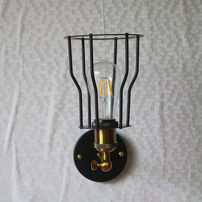 Industrial Round Iron Cage 1-Light Wall Sconce Lamp