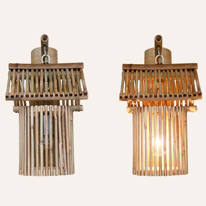 House Bamboo Weaving Cylinder 1-Light Wall Sconce Lamp
