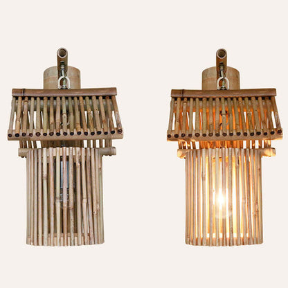 House Bamboo Weaving Cylinder 1-Light Wall Sconce Lamp