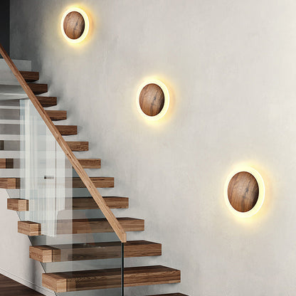 Japanese Black Walnut Round Shade LED Wall Sconce Lamp