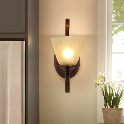 Iron Glass Tetrahedron Oval Base 1/2 Light Wall Sconce Lamp