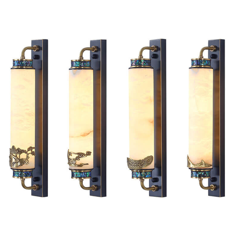 Chinese Marble Copper Column Brass LED Wall Sconce Lamp