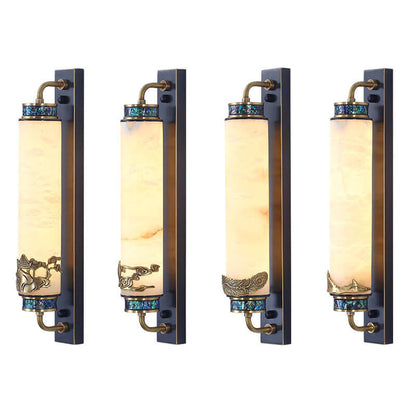 Chinese Marble Copper Column Brass LED Wall Sconce Lamp