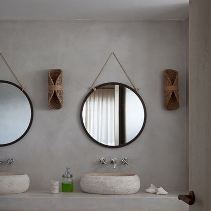 Japanese Leather Wrapping Round 1-Light Wall Sconce Lamp