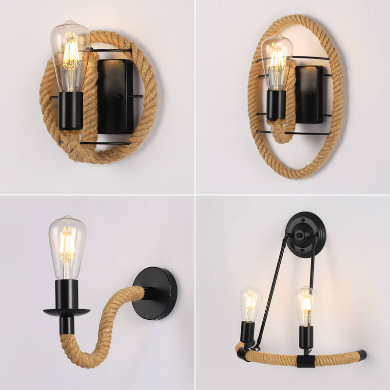 Vintage Twine Iron Round 1/2 Light Wall Sconce Lamp