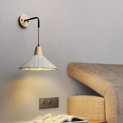 Traditional Japanese Wood Horn 1-Light Wall Sconce Lamp