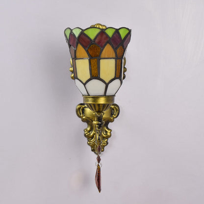 Tiffany Iron Crystal Stained Glass 1-Light Wall Sconce Lamp