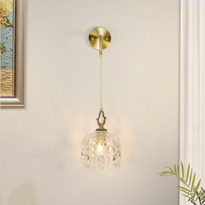 European Light Brass Crystal Glass 1-Light Wall Sconce Lamp