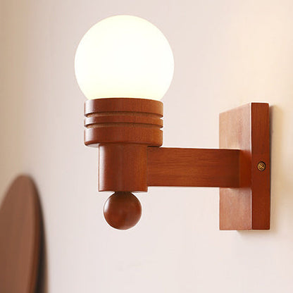 Wood Beam Glass Ball Shade 1-Light Wall Sconce Lamp