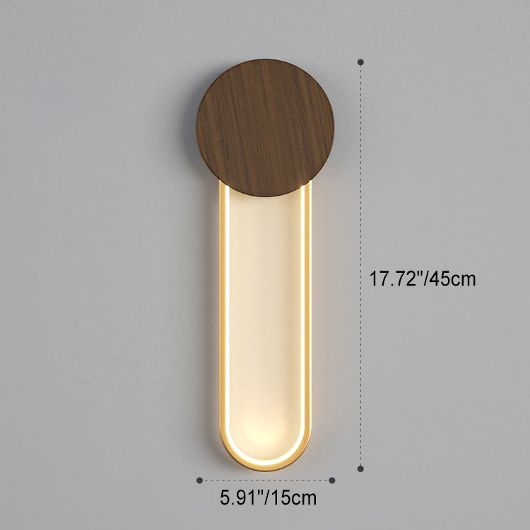 Minimalist Round Oval Wood Grain Iron LED Wall Sconce Lamp