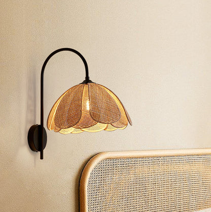 Boho Rattan Weaving Petal Shade 1-Light Wall Sconce Lamp