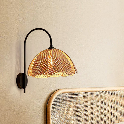 Boho Rattan Weaving Petal Shade 1-Light Wall Sconce Lamp